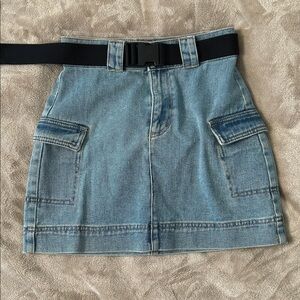 PacSun Blue Denim Mini Skirt with Black Belt